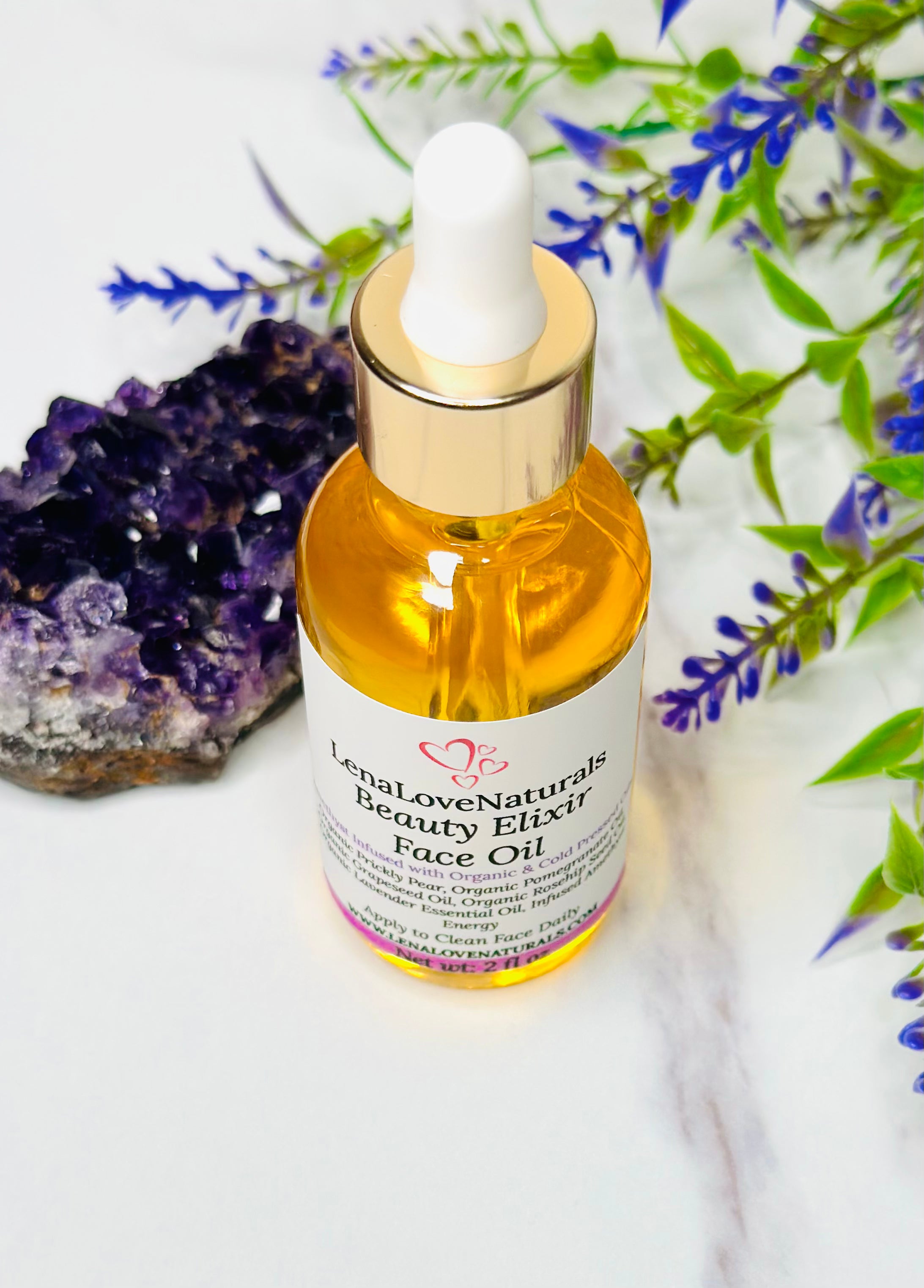 Beauty Elixir Face Oil Infused Amethyst Crystals - LenaLoveNaturals