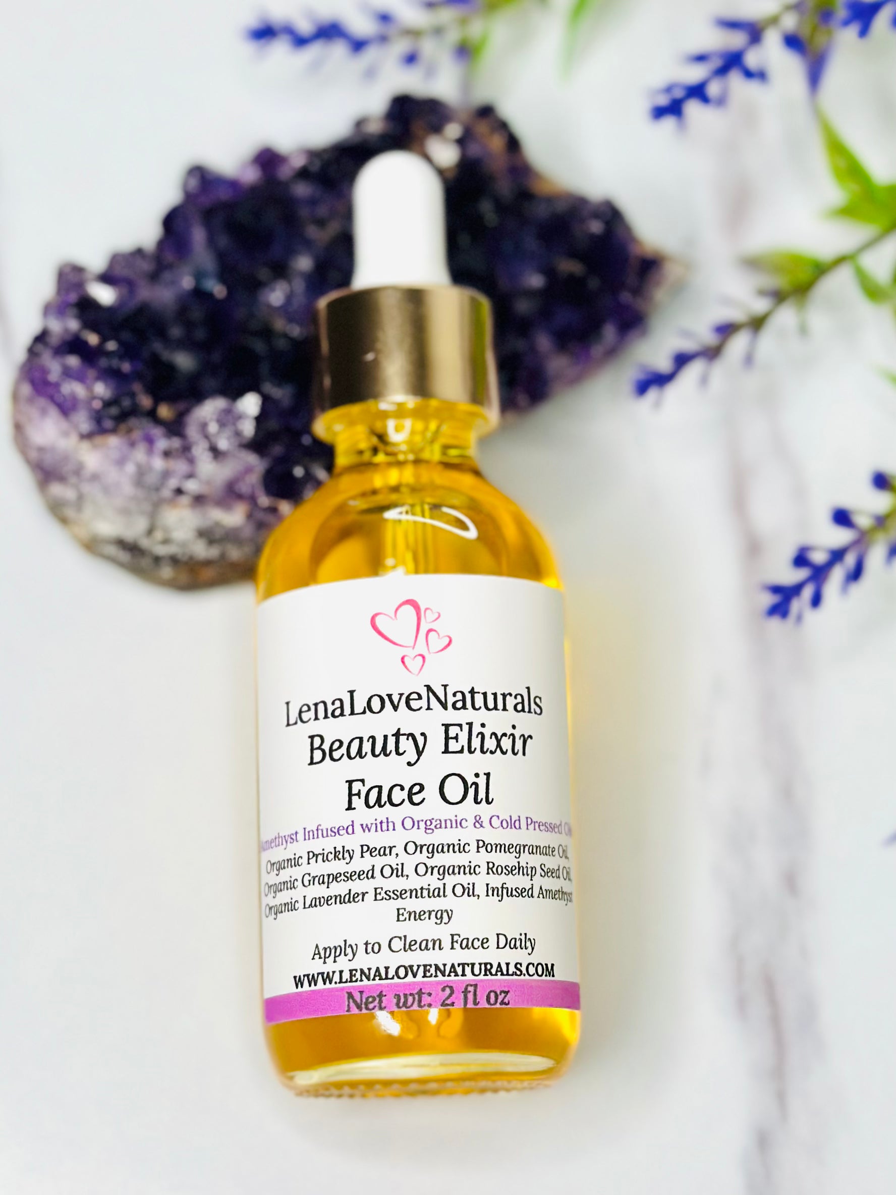 Beauty Elixir Face Oil Infused Amethyst Crystals - LenaLoveNaturals