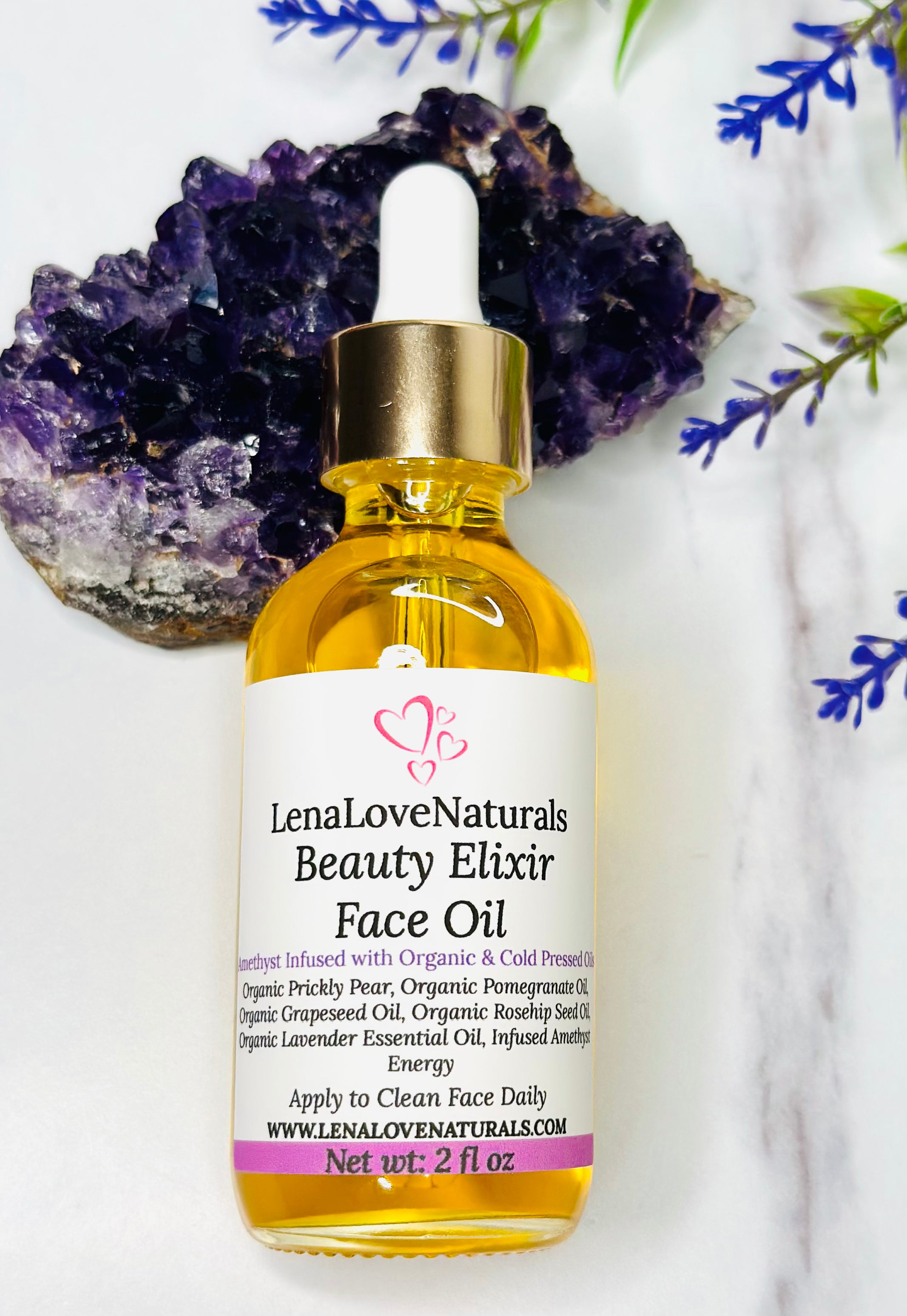 Beauty Elixir Face Oil Infused Amethyst Crystals - LenaLoveNaturals