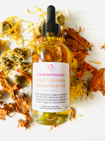 Load image into Gallery viewer, Lily &amp; Calendula Oil, Organic Infused oil, Body Oil, Moisturizer, Yoni Flower oil, Calendula oil, Beauty oil, Jojoba oil, hair and body oil - LenaLoveNaturals
